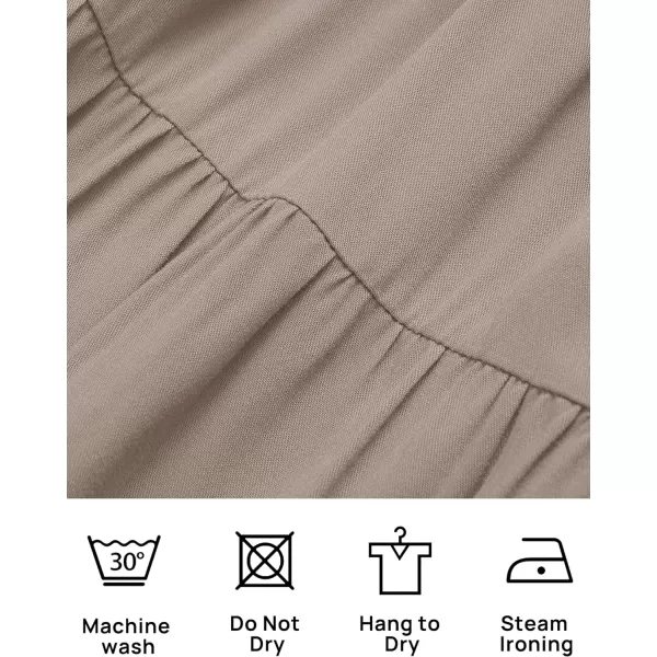 imageZESICA Womens Summer Casual Flutter Short Sleeve Crew Neck Solid Color Smocked Tiered A Line Flowy Beach Midi DressKhaki
