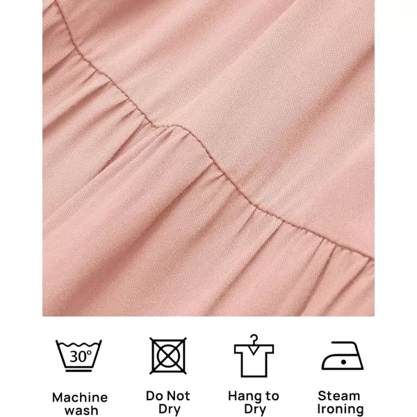 imageZESICA Womens Summer Casual Flutter Short Sleeve Crew Neck Solid Color Smocked Tiered A Line Flowy Beach Midi DressPink