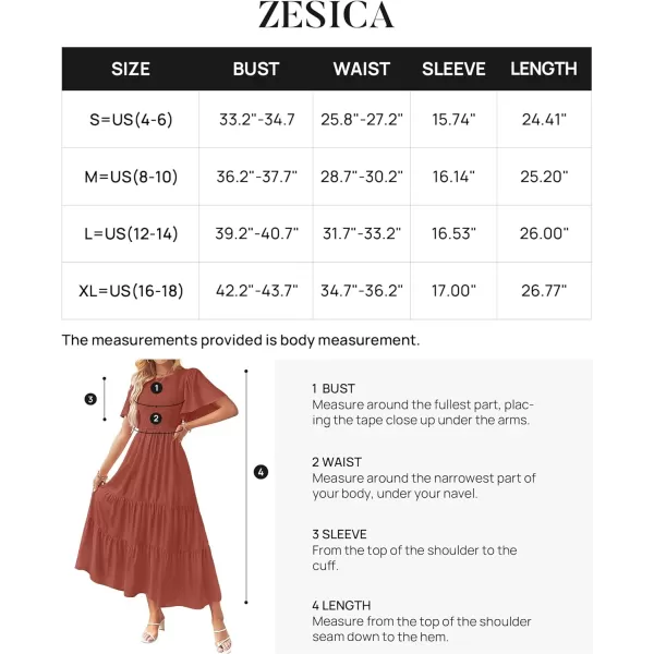 imageZESICA Womens Summer Casual Flutter Short Sleeve Crew Neck Solid Color Smocked Tiered A Line Flowy Beach Midi DressRust