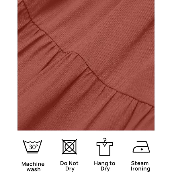 imageZESICA Womens Summer Casual Flutter Short Sleeve Crew Neck Solid Color Smocked Tiered A Line Flowy Beach Midi DressRust