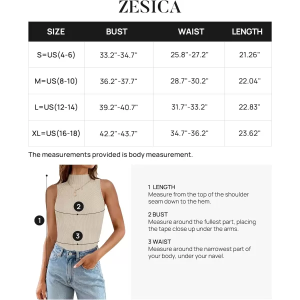 imageZESICA Womens Summer Casual Ribbed Tank Tops Mock Turtle Neck Slim Fitted Basic Knit Sleeveless ShirtsAlmond
