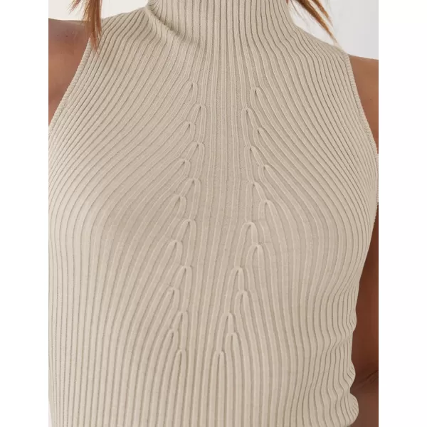 imageZESICA Womens Summer Casual Ribbed Tank Tops Mock Turtle Neck Slim Fitted Basic Knit Sleeveless ShirtsAlmond