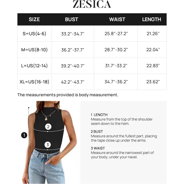 imageZESICA Womens Summer Casual Ribbed Tank Tops Mock Turtle Neck Slim Fitted Basic Knit Sleeveless ShirtsBlack