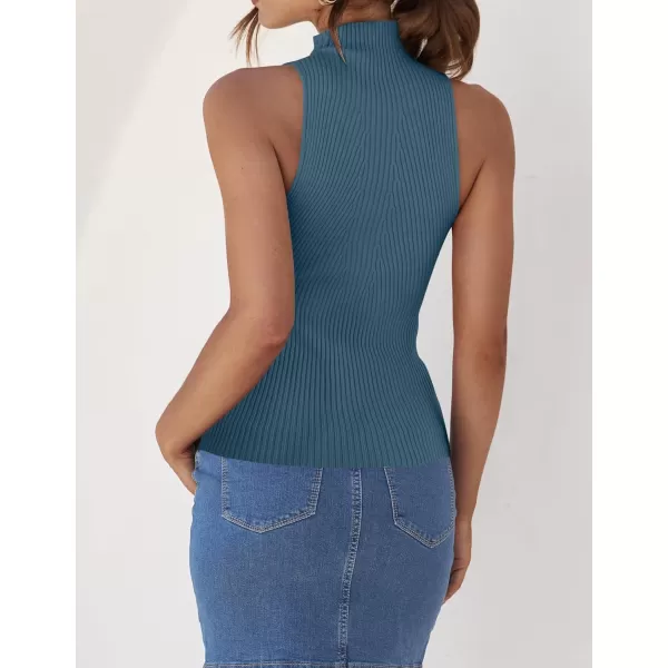 imageZESICA Womens Summer Casual Ribbed Tank Tops Mock Turtle Neck Slim Fitted Basic Knit Sleeveless ShirtsDustyblue