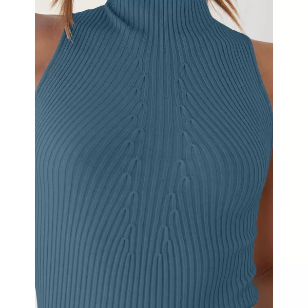 imageZESICA Womens Summer Casual Ribbed Tank Tops Mock Turtle Neck Slim Fitted Basic Knit Sleeveless ShirtsDustyblue