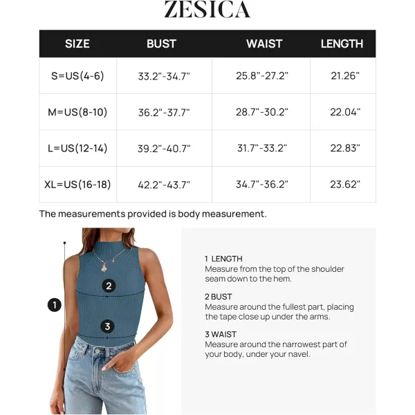 imageZESICA Womens Summer Casual Ribbed Tank Tops Mock Turtle Neck Slim Fitted Basic Knit Sleeveless ShirtsDustyblue