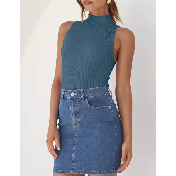 imageZESICA Womens Summer Casual Ribbed Tank Tops Mock Turtle Neck Slim Fitted Basic Knit Sleeveless ShirtsDustyblue