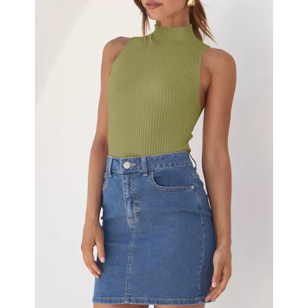 imageZESICA Womens Summer Casual Ribbed Tank Tops Mock Turtle Neck Slim Fitted Basic Knit Sleeveless ShirtsGreen