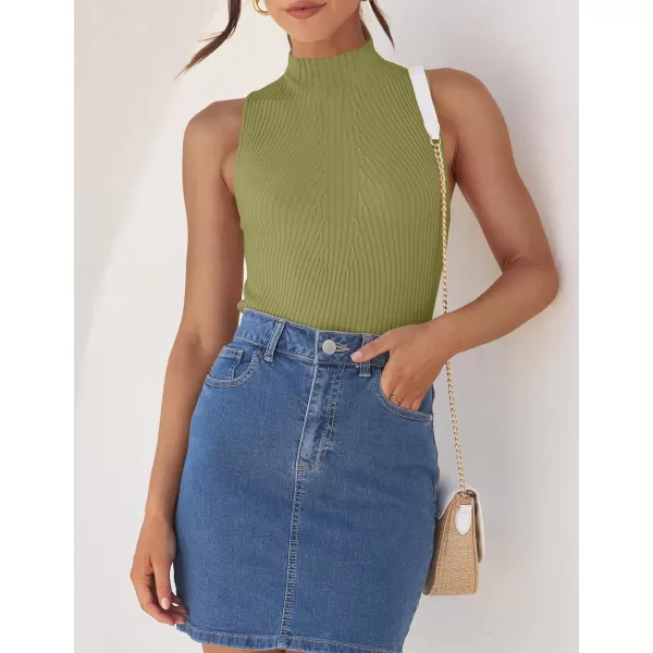 imageZESICA Womens Summer Casual Ribbed Tank Tops Mock Turtle Neck Slim Fitted Basic Knit Sleeveless ShirtsGreen