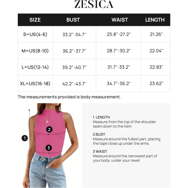 imageZESICA Womens Summer Casual Ribbed Tank Tops Mock Turtle Neck Slim Fitted Basic Knit Sleeveless ShirtsHotpink