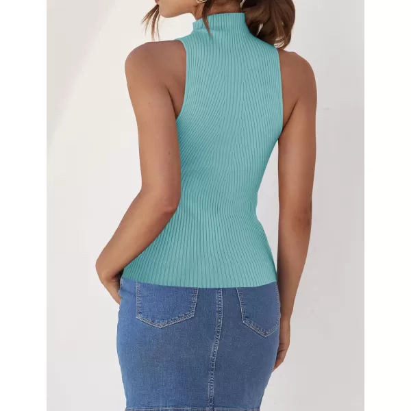 imageZESICA Womens Summer Casual Ribbed Tank Tops Mock Turtle Neck Slim Fitted Basic Knit Sleeveless ShirtsSage