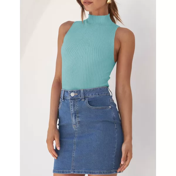 imageZESICA Womens Summer Casual Ribbed Tank Tops Mock Turtle Neck Slim Fitted Basic Knit Sleeveless ShirtsSage
