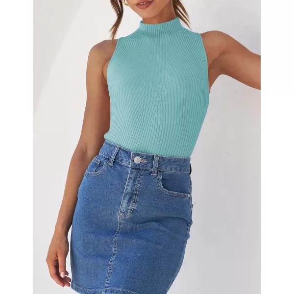 imageZESICA Womens Summer Casual Ribbed Tank Tops Mock Turtle Neck Slim Fitted Basic Knit Sleeveless ShirtsSage