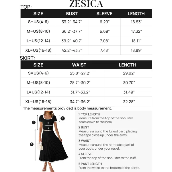 imageZESICA Womens Summer Casual Two Piece Sets Short Sleeve Top and Pleated Skirts Matching Lounge Set Vacation Travel OutfitsBlack