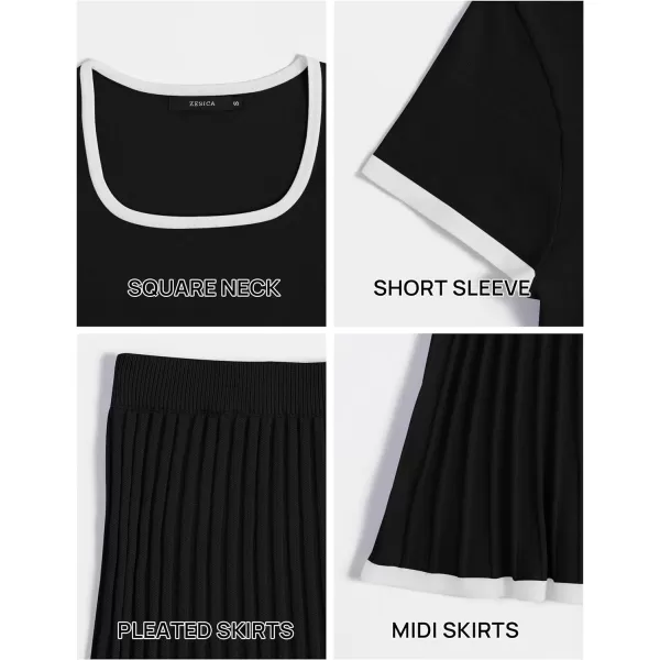 imageZESICA Womens Summer Casual Two Piece Sets Short Sleeve Top and Pleated Skirts Matching Lounge Set Vacation Travel OutfitsBlack