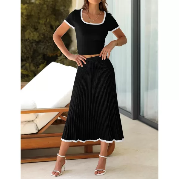 imageZESICA Womens Summer Casual Two Piece Sets Short Sleeve Top and Pleated Skirts Matching Lounge Set Vacation Travel OutfitsBlack