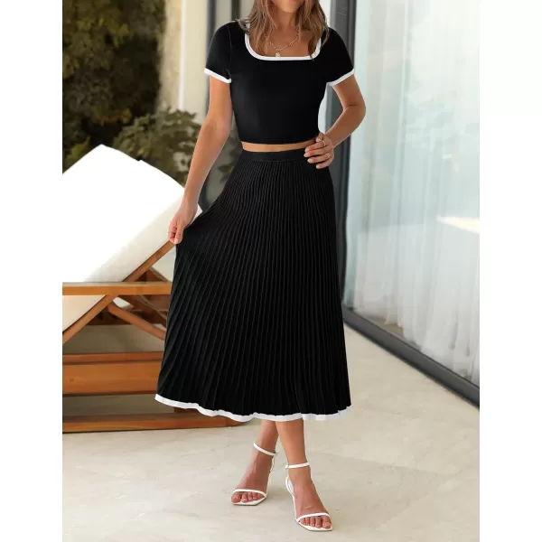 imageZESICA Womens Summer Casual Two Piece Sets Short Sleeve Top and Pleated Skirts Matching Lounge Set Vacation Travel OutfitsBlack