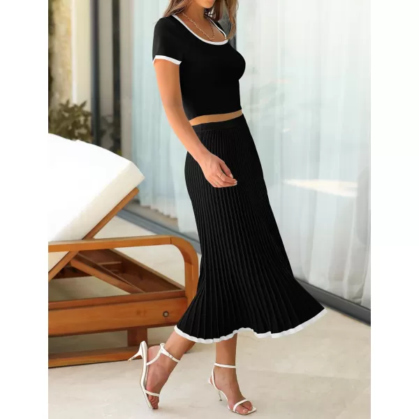 imageZESICA Womens Summer Casual Two Piece Sets Short Sleeve Top and Pleated Skirts Matching Lounge Set Vacation Travel OutfitsBlack