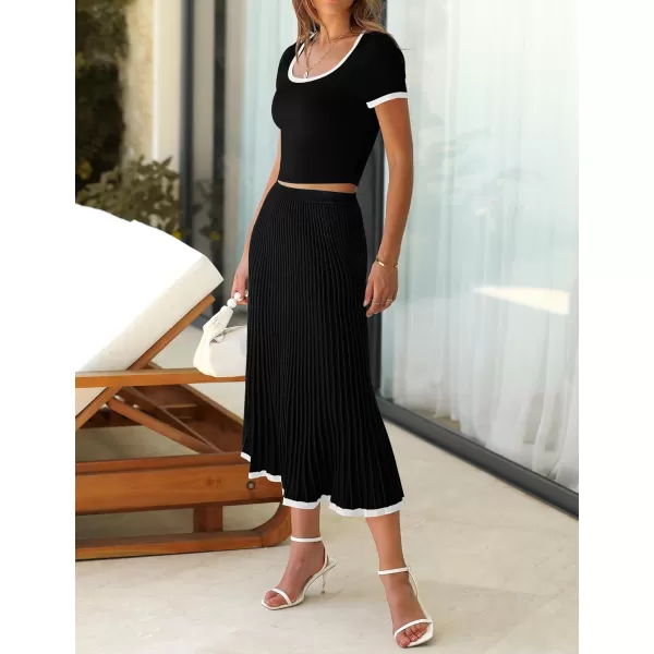 imageZESICA Womens Summer Casual Two Piece Sets Short Sleeve Top and Pleated Skirts Matching Lounge Set Vacation Travel OutfitsBlack