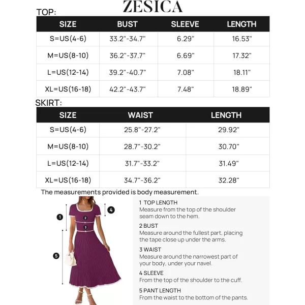 imageZESICA Womens Summer Casual Two Piece Sets Short Sleeve Top and Pleated Skirts Matching Lounge Set Vacation Travel OutfitsFuchsia