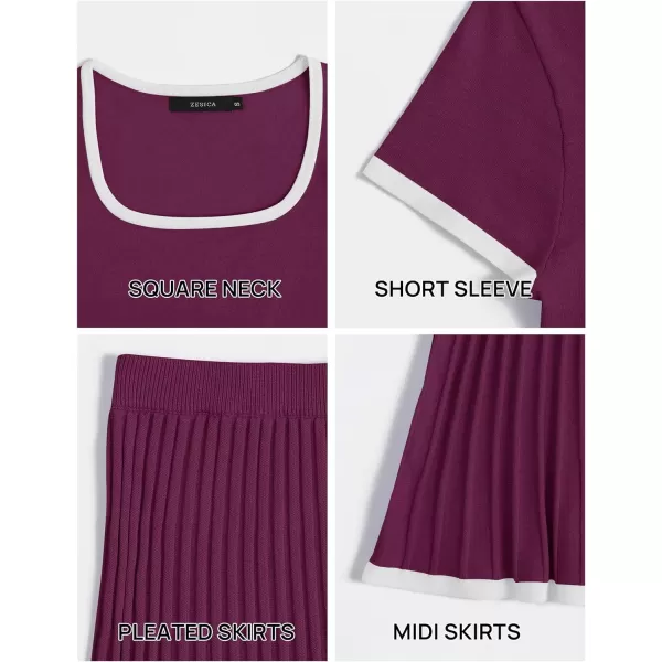 imageZESICA Womens Summer Casual Two Piece Sets Short Sleeve Top and Pleated Skirts Matching Lounge Set Vacation Travel OutfitsFuchsia