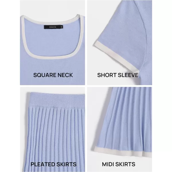 imageZESICA Womens Summer Casual Two Piece Sets Short Sleeve Top and Pleated Skirts Matching Lounge Set Vacation Travel OutfitsLightblue