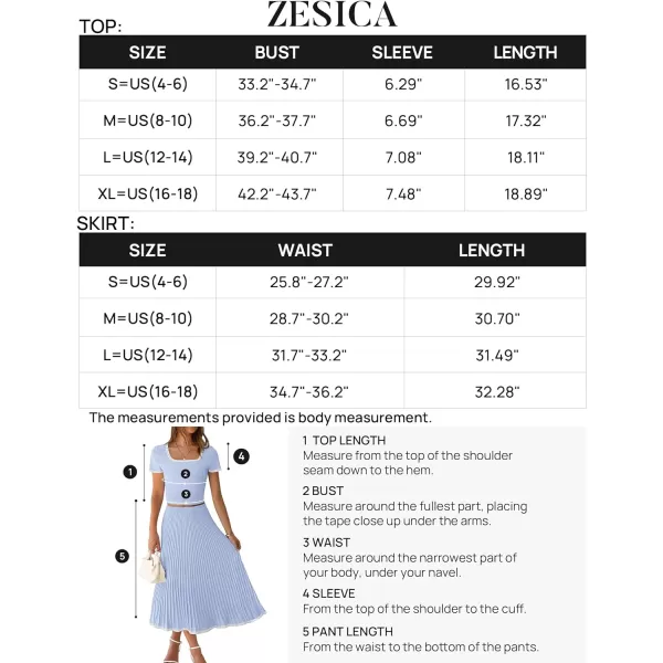 imageZESICA Womens Summer Casual Two Piece Sets Short Sleeve Top and Pleated Skirts Matching Lounge Set Vacation Travel OutfitsLightblue