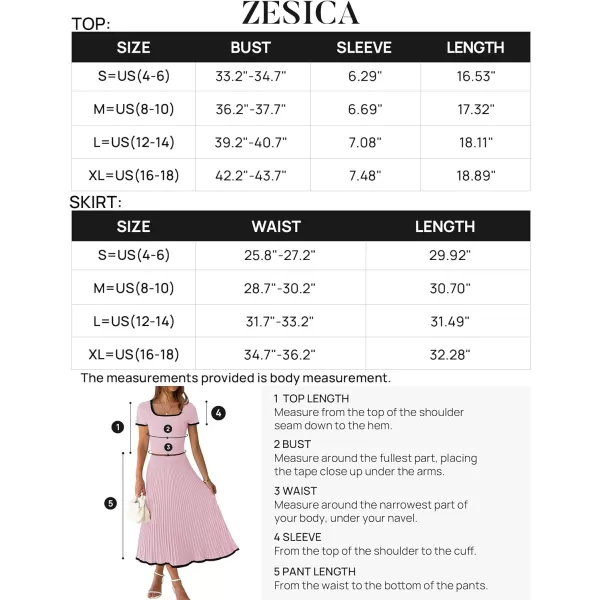 imageZESICA Womens Summer Casual Two Piece Sets Short Sleeve Top and Pleated Skirts Matching Lounge Set Vacation Travel OutfitsLightpink