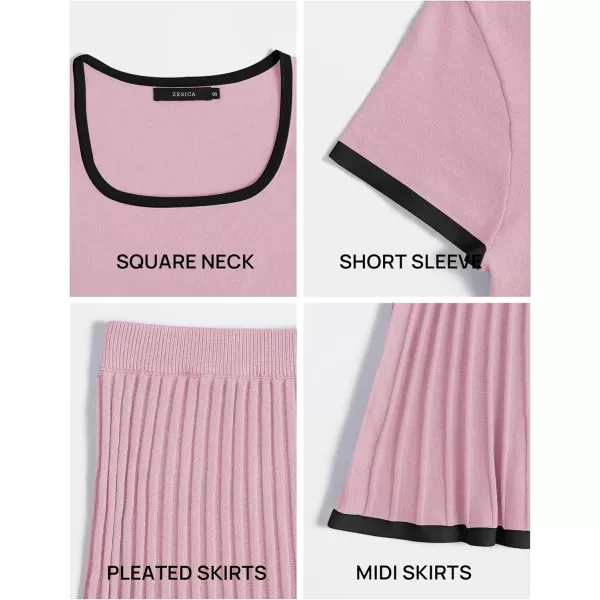 imageZESICA Womens Summer Casual Two Piece Sets Short Sleeve Top and Pleated Skirts Matching Lounge Set Vacation Travel OutfitsLightpink