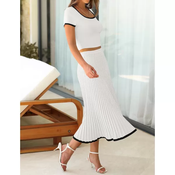 imageZESICA Womens Summer Casual Two Piece Sets Short Sleeve Top and Pleated Skirts Matching Lounge Set Vacation Travel OutfitsWhite
