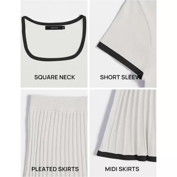 imageZESICA Womens Summer Casual Two Piece Sets Short Sleeve Top and Pleated Skirts Matching Lounge Set Vacation Travel OutfitsWhite
