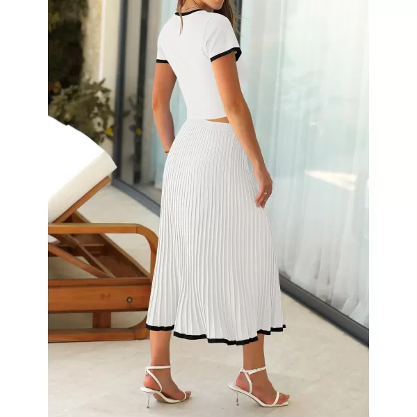 imageZESICA Womens Summer Casual Two Piece Sets Short Sleeve Top and Pleated Skirts Matching Lounge Set Vacation Travel OutfitsWhite