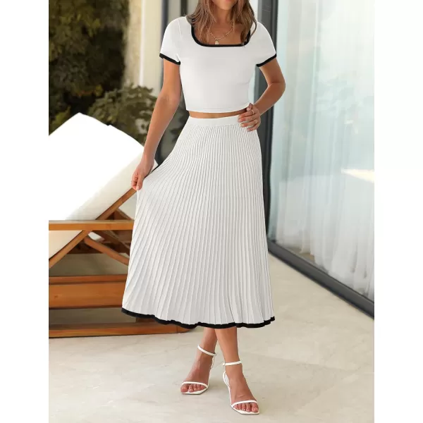 imageZESICA Womens Summer Casual Two Piece Sets Short Sleeve Top and Pleated Skirts Matching Lounge Set Vacation Travel OutfitsWhite