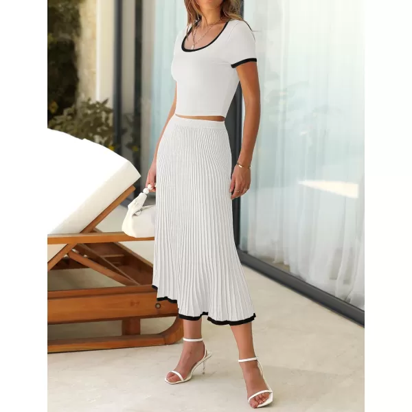imageZESICA Womens Summer Casual Two Piece Sets Short Sleeve Top and Pleated Skirts Matching Lounge Set Vacation Travel OutfitsWhite