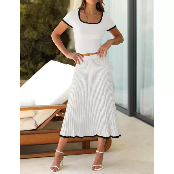 imageZESICA Womens Summer Casual Two Piece Sets Short Sleeve Top and Pleated Skirts Matching Lounge Set Vacation Travel OutfitsWhite