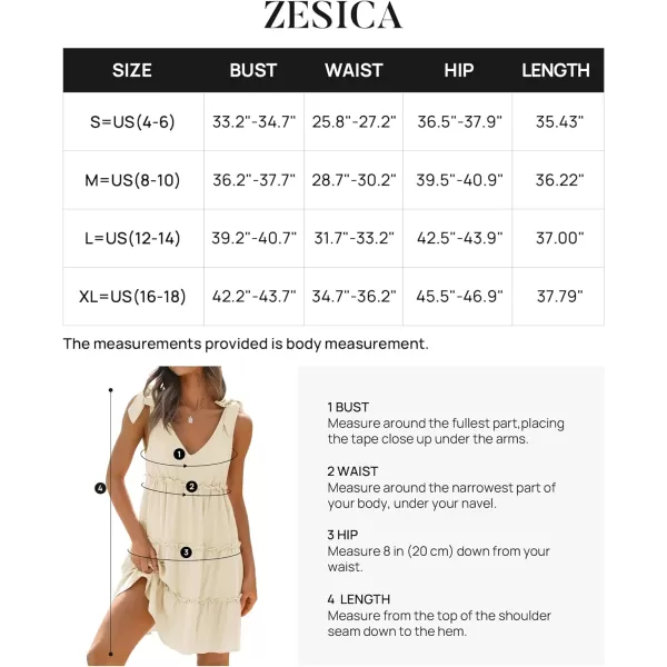 imageZESICA Womens Summer Casual V Neck Sleeveless Mini Dress 2024 Tie Shoulder Tiered Ruffle Swing A Line Short SundressesApricot