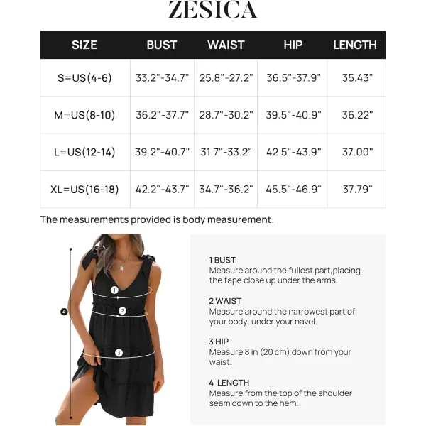 imageZESICA Womens Summer Casual V Neck Sleeveless Mini Dress 2024 Tie Shoulder Tiered Ruffle Swing A Line Short SundressesBlack