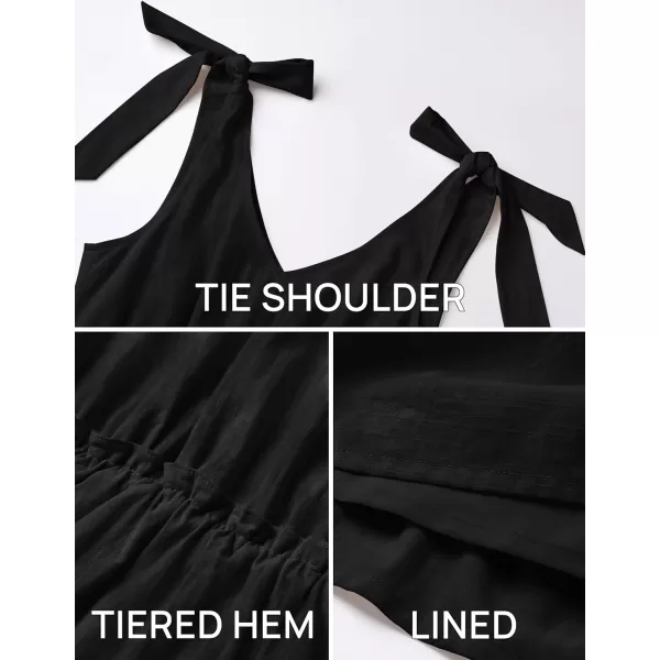 imageZESICA Womens Summer Casual V Neck Sleeveless Mini Dress 2024 Tie Shoulder Tiered Ruffle Swing A Line Short SundressesBlack