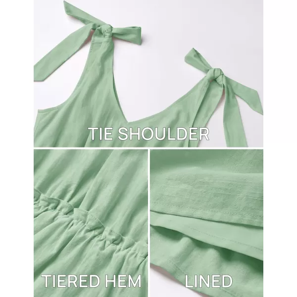 imageZESICA Womens Summer Casual V Neck Sleeveless Mini Dress 2024 Tie Shoulder Tiered Ruffle Swing A Line Short SundressesGreen