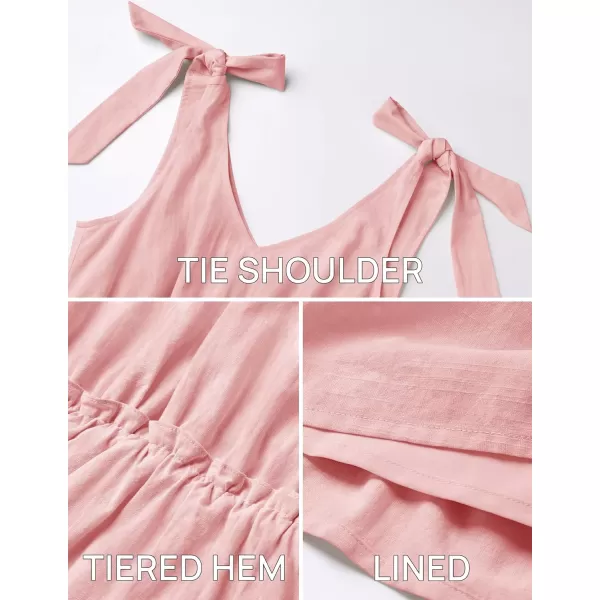 imageZESICA Womens Summer Casual V Neck Sleeveless Mini Dress 2024 Tie Shoulder Tiered Ruffle Swing A Line Short SundressesPink