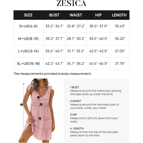 imageZESICA Womens Summer Casual V Neck Sleeveless Mini Dress 2024 Tie Shoulder Tiered Ruffle Swing A Line Short SundressesPink