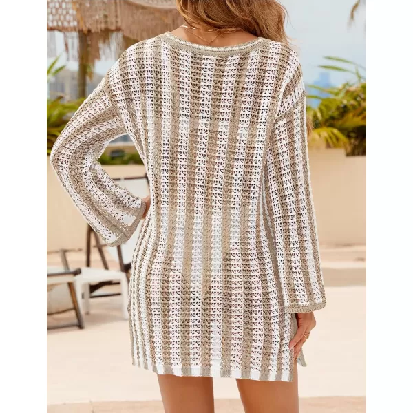 imageZESICA Womens Summer Crochet Swimsuit Cover Up Knit Hollow Out Bikini Bathing Suit 2024 Mesh Swimwear Beach DressApricot