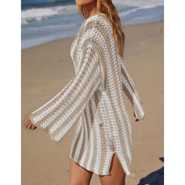 imageZESICA Womens Summer Crochet Swimsuit Cover Up Knit Hollow Out Bikini Bathing Suit 2024 Mesh Swimwear Beach DressApricot