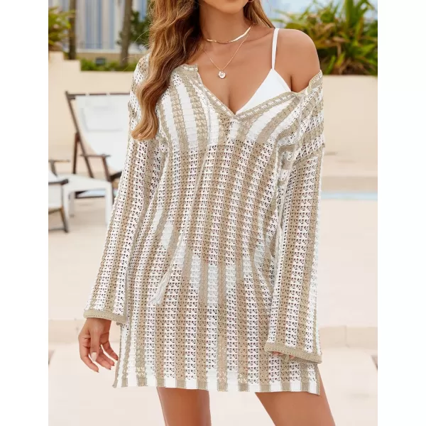 imageZESICA Womens Summer Crochet Swimsuit Cover Up Knit Hollow Out Bikini Bathing Suit 2024 Mesh Swimwear Beach DressApricot