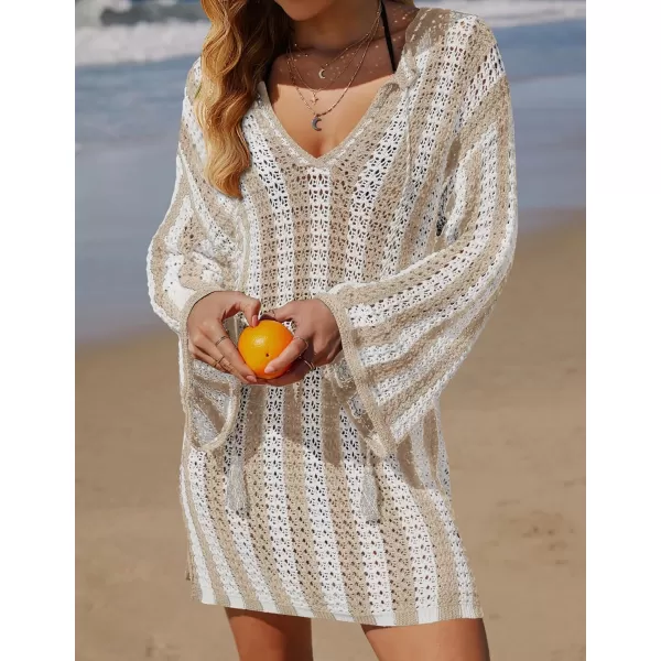imageZESICA Womens Summer Crochet Swimsuit Cover Up Knit Hollow Out Bikini Bathing Suit 2024 Mesh Swimwear Beach DressApricot