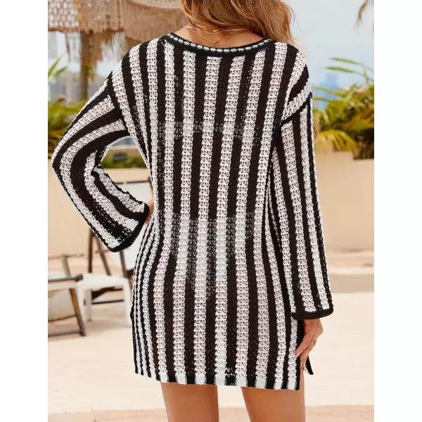 imageZESICA Womens Summer Crochet Swimsuit Cover Up Knit Hollow Out Bikini Bathing Suit 2024 Mesh Swimwear Beach DressBlack