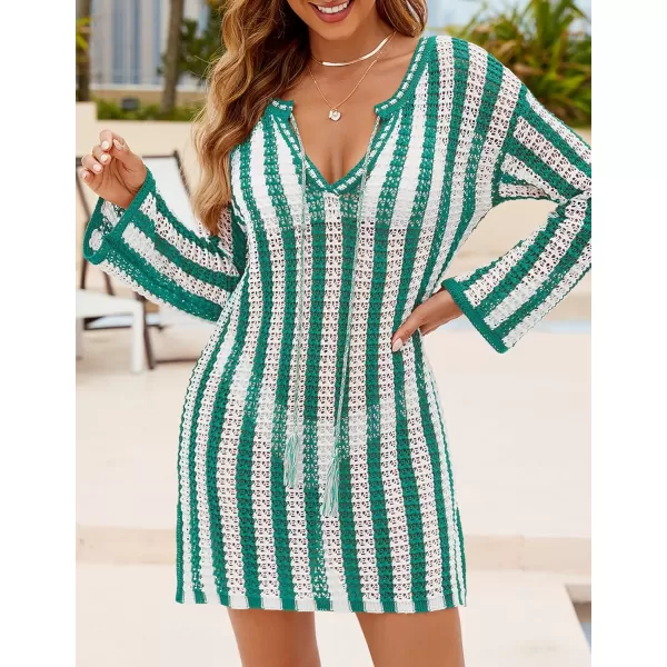 imageZESICA Womens Summer Crochet Swimsuit Cover Up Knit Hollow Out Bikini Bathing Suit 2024 Mesh Swimwear Beach DressGreen