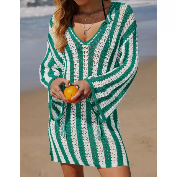 imageZESICA Womens Summer Crochet Swimsuit Cover Up Knit Hollow Out Bikini Bathing Suit 2024 Mesh Swimwear Beach DressGreen
