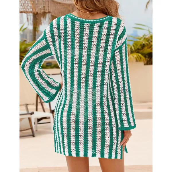 imageZESICA Womens Summer Crochet Swimsuit Cover Up Knit Hollow Out Bikini Bathing Suit 2024 Mesh Swimwear Beach DressGreen