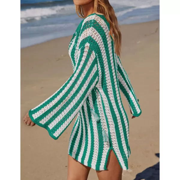 imageZESICA Womens Summer Crochet Swimsuit Cover Up Knit Hollow Out Bikini Bathing Suit 2024 Mesh Swimwear Beach DressGreen
